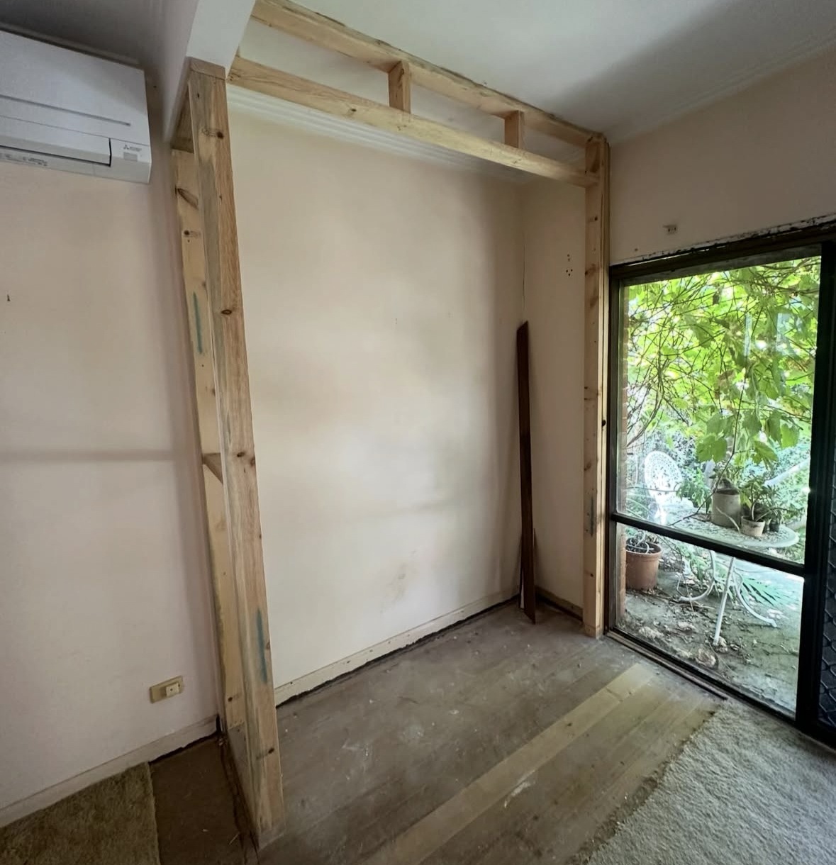 Wardrobe framing and plastering underway at Mentone